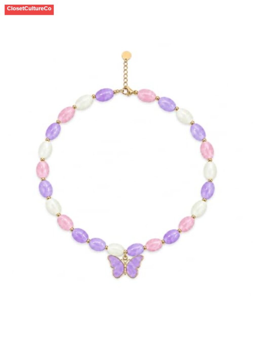 Chunky Bead Butterfly Pendant Necklace